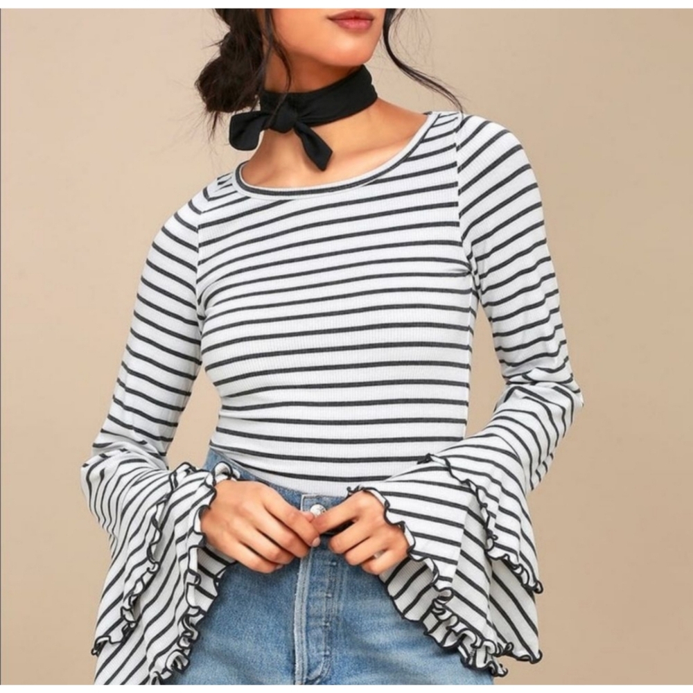 We The Free Striped Flared Long Sleeve Top Size Small